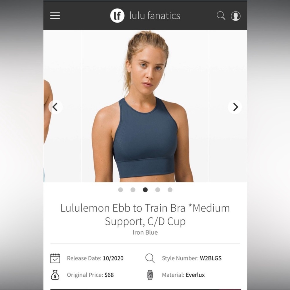 Lululemon Ebb to Train Bra size 6- pads can be included if desired